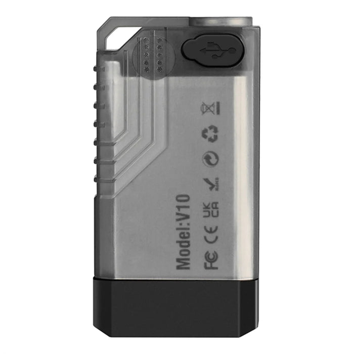 V10 Mini EDC Flashlight Multifunction 365nm UV Identification Work Light with Warning Alarm - Transparent Black - 2