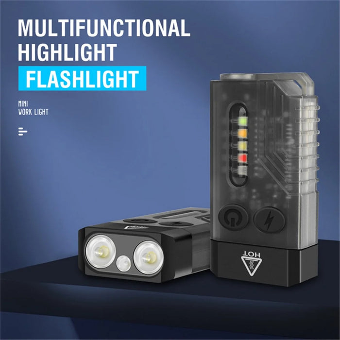 V10 Mini EDC Flashlight Multifunction 365nm UV Identification Work Light with Warning Alarm - Transparent Black - 4