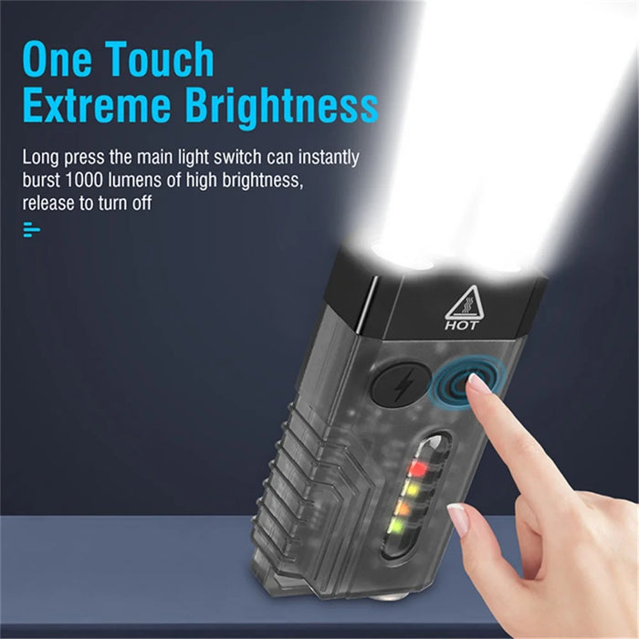 V10 Mini EDC Flashlight Multifunction 365nm UV Identification Work Light with Warning Alarm - Transparent Black - 6