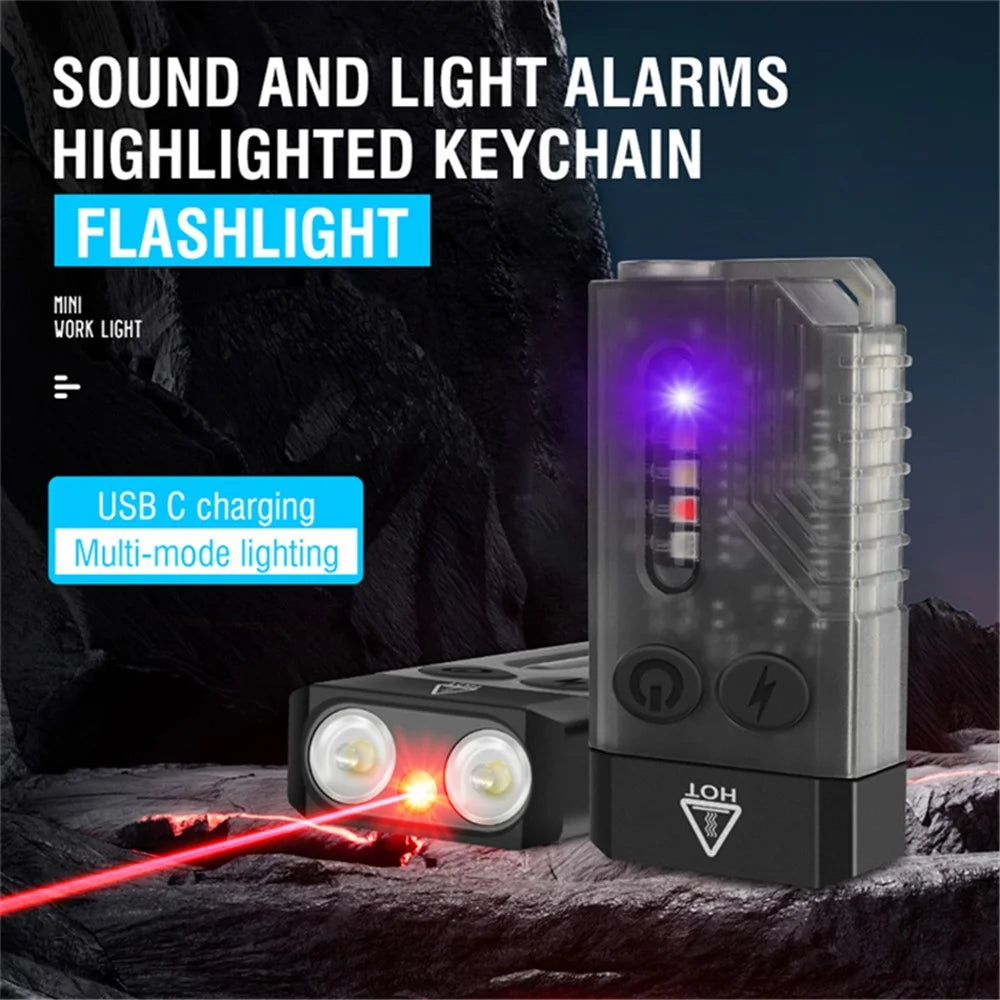 V10L Mini Laser Pointer Flashlight Buzzer Sound Light Warning Safety Defense Magnetic Work Light - Transparent Black - 3