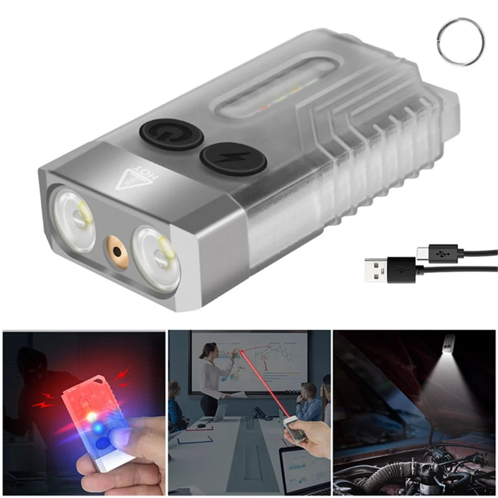 V10L Mini Laser Pointer Flashlight Buzzer Sound Light Warning Safety Defense Magnetic Work Light - Transparent Black - 4