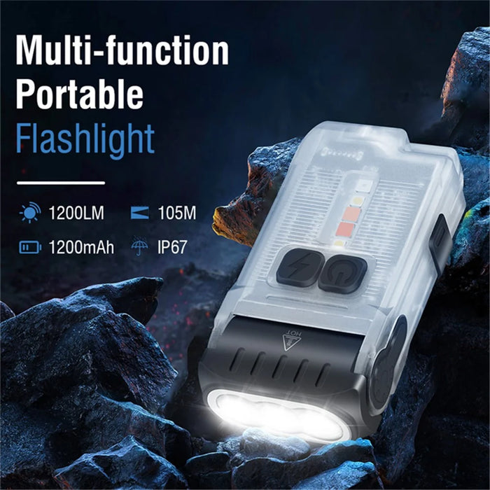 V15 Mini Portable Flashlight 1200LM Adjustable Head with Clip Work Light - Fluorescent White - 4