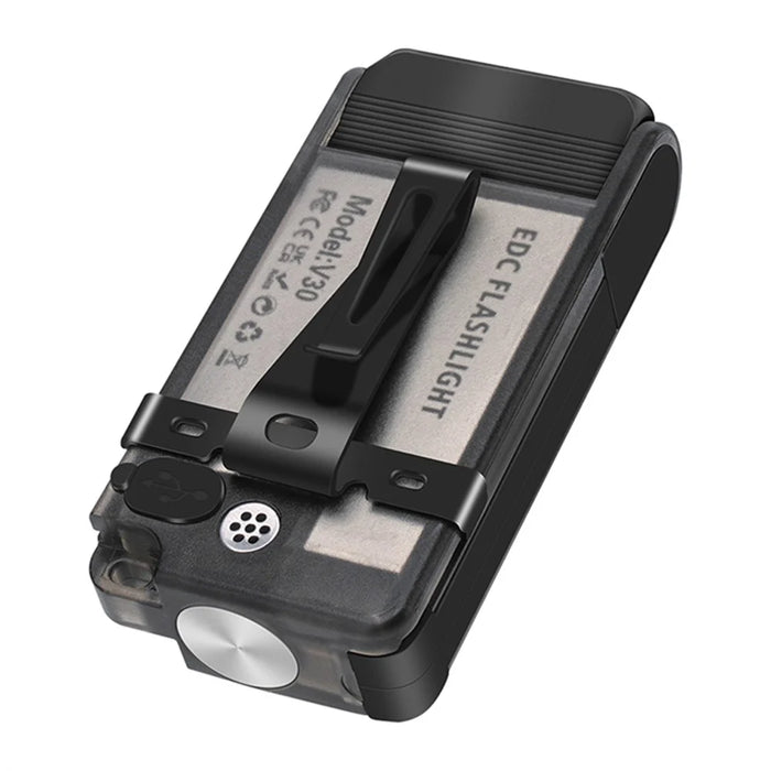 V30 Rechargeable Flashlight Power Bank 180 Degree Adjustable Work Light with Sound / Light Alarm - Transparent Black - 3