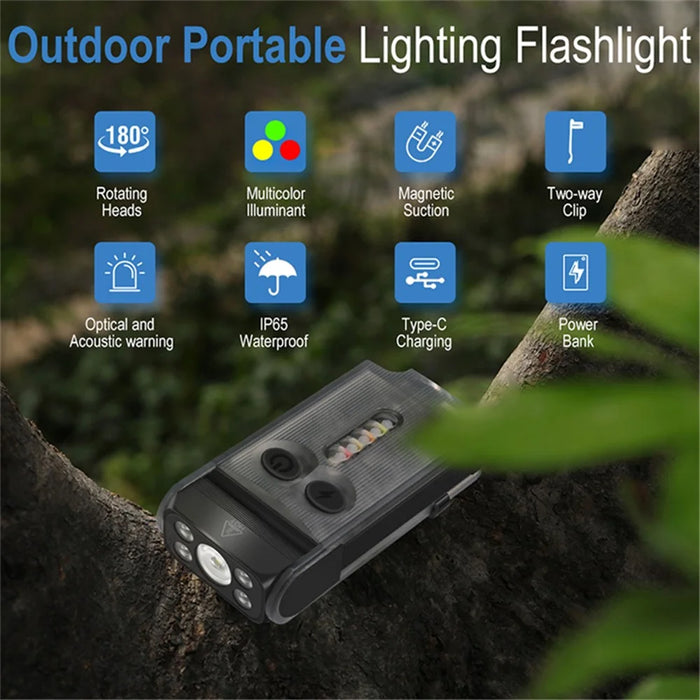 V30 Rechargeable Flashlight Power Bank 180 Degree Adjustable Work Light with Sound / Light Alarm - Transparent Black - 5