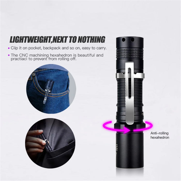 TANK007 UV320 365nm Ultraviolet Flashlight Fluorescence Detection UV Lamp with Clip ( No Battery ) - 3