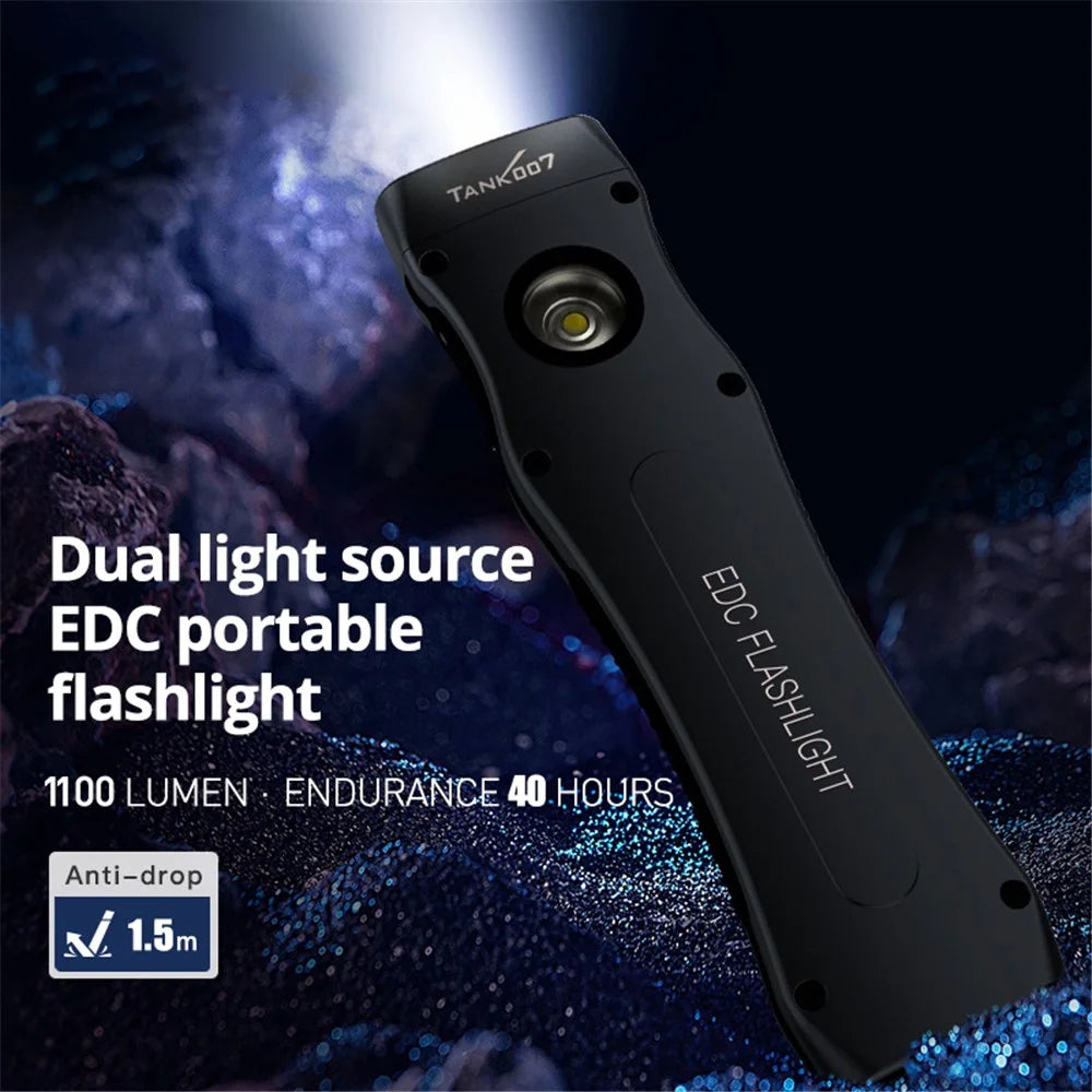 TANK007 WF02 Dual Light Source EDC Flashlight 1.5m Anti Drop Ultra Thin Clip On Mini LED Torch - Black - 5