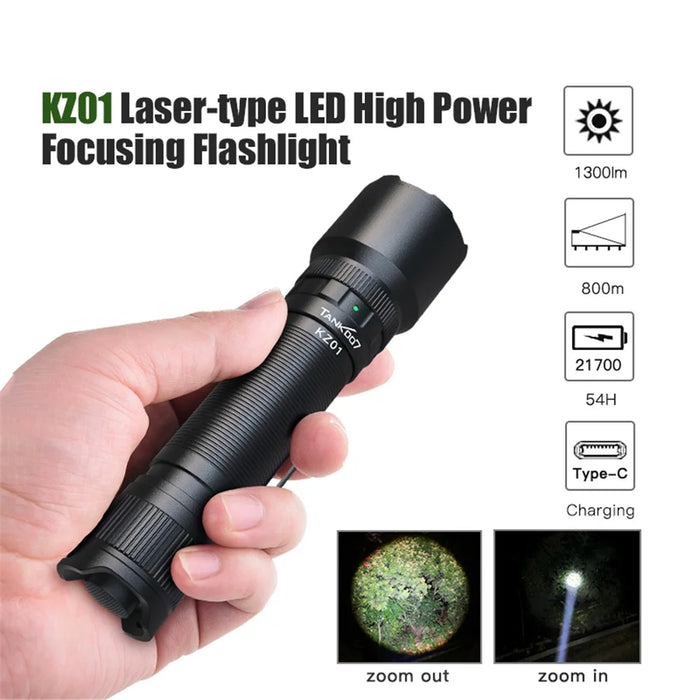 TANK007 KZ01 Zoomable LED Flashlight 1300 Lumens Outdoor Hunting Fishing Rechargeable Torch - 2