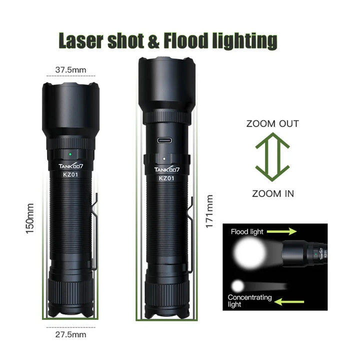 TANK007 KZ01 Zoomable LED Flashlight 1300 Lumens Outdoor Hunting Fishing Rechargeable Torch - 6