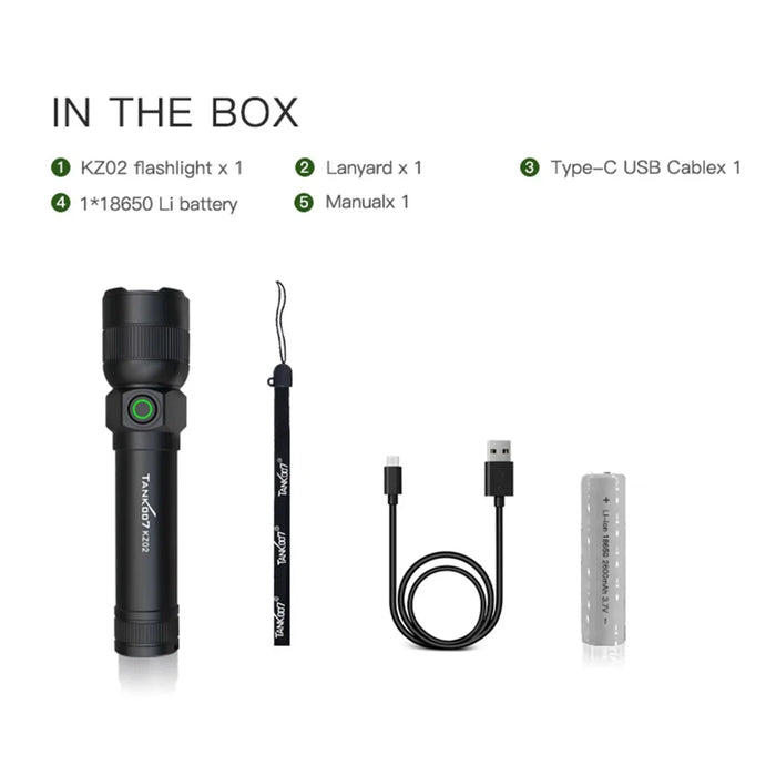 TANK007 KZ02 Zoomable LED Flashlight Outdoor 1000 Lumens Rechargeable High Brightness Torch - 7