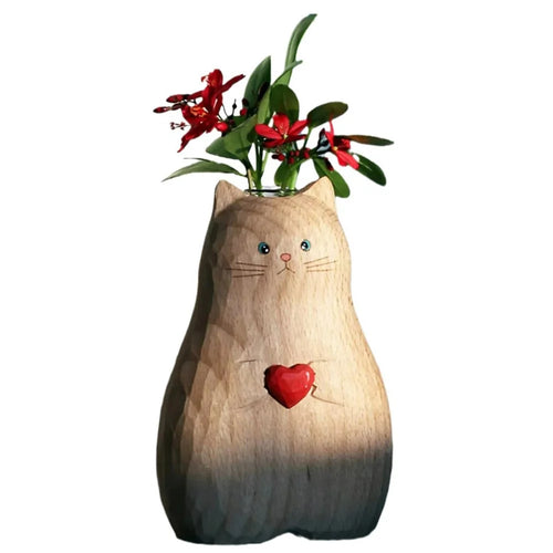 Cat Holding Heart Flower Vase Resin Ornament Home Decor Gift - 1