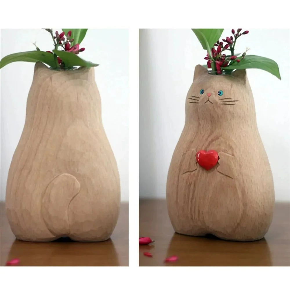 Cat Holding Heart Flower Vase Resin Ornament Home Decor Gift - 2