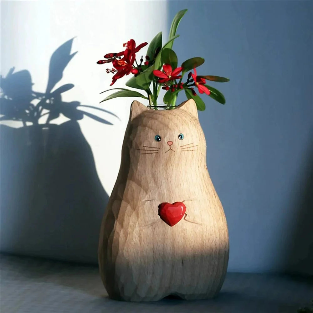 Cat Holding Heart Flower Vase Resin Ornament Home Decor Gift - 4
