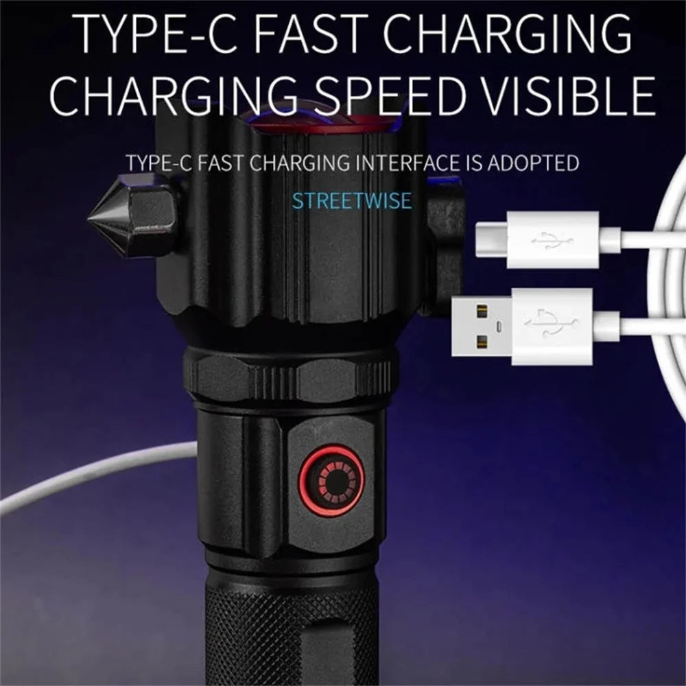 W5196 Flashlight with Laser Safety Cutter Emergency Car Tool Strobe Light USB Rechargeable for Outdoor - 4