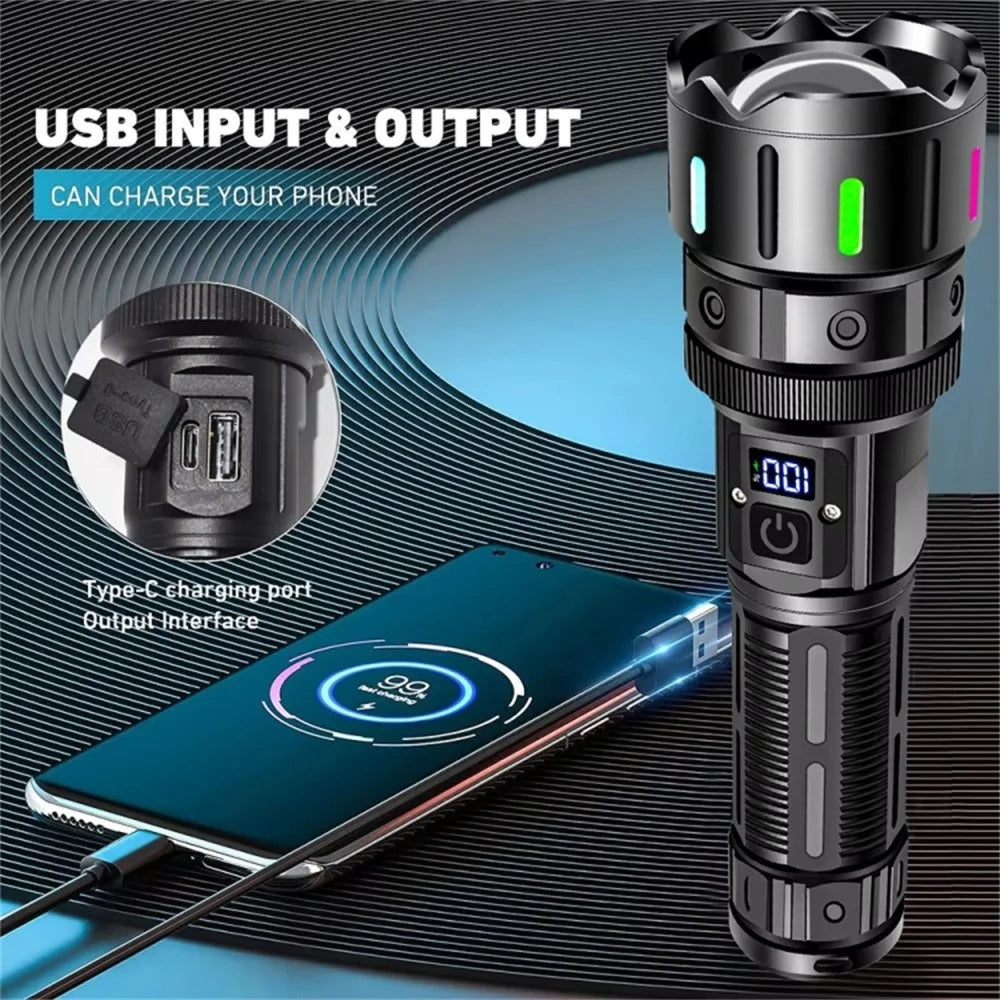 A08 Digital Display 5 Modes Flat Port Flashlight High Power LED Torch with Fluorescent Strip ( with Battery ) - 2