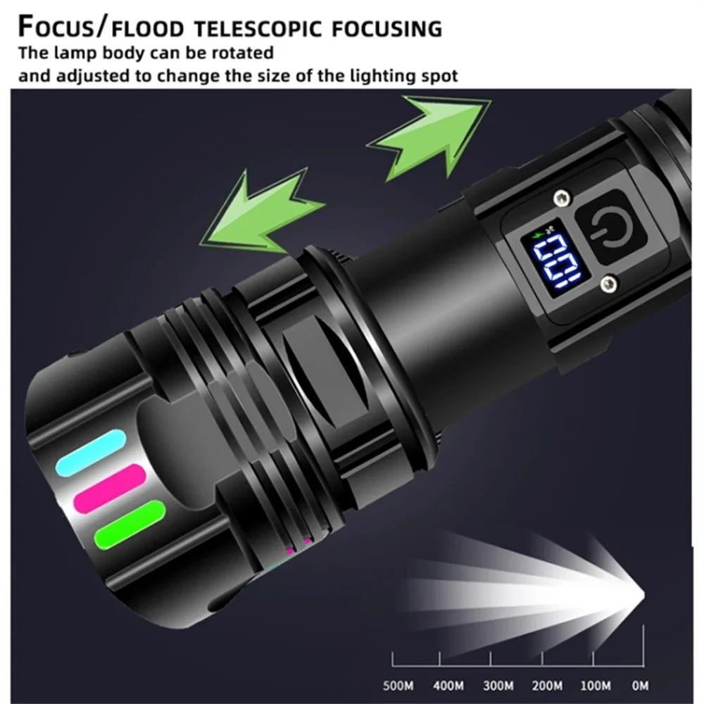 A08 Digital Display 5 Modes Flat Port Flashlight High Power LED Torch with Fluorescent Strip ( with Battery ) - 3
