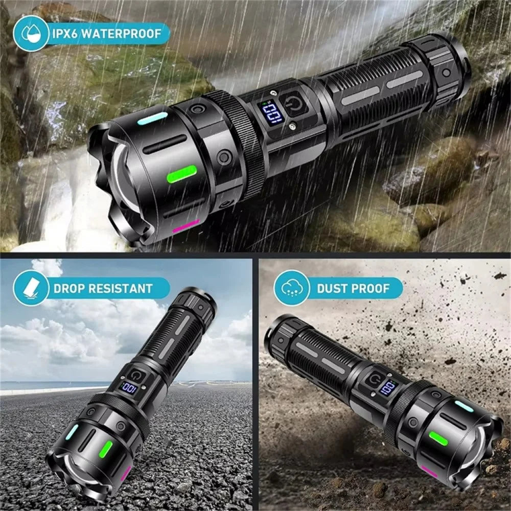 A08 Digital Display 5 Modes Flat Port Flashlight High Power LED Torch with Fluorescent Strip ( with Battery ) - 5