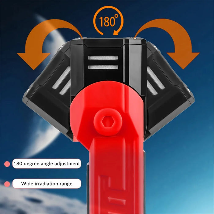 XTE + COB Dual Light Source Flashlight 180 Degree Rotatable Magnetic Work Light with Clip - Red - 4