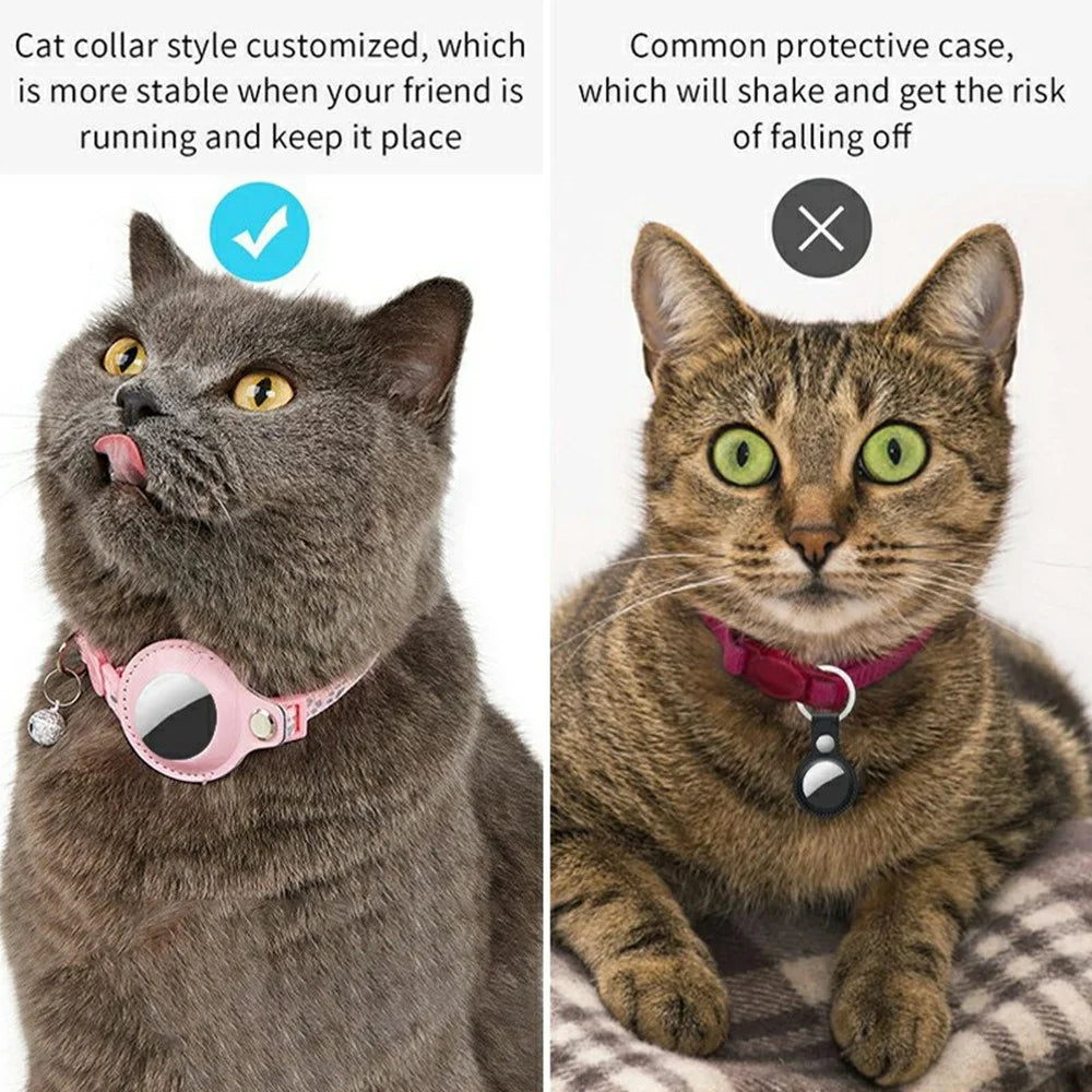 For AirTag Tracker Pet Collar Reflective Paw Print PU Leather Protective Case with ID Address Tag - Pink - 4