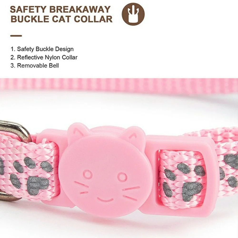 For AirTag Tracker Pet Collar Reflective Paw Print PU Leather Protective Case with ID Address Tag - Pink - 5