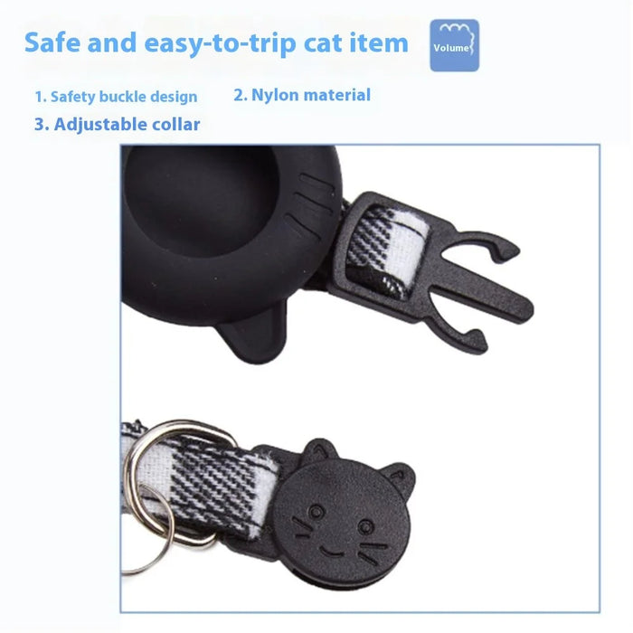For AirTag Tracker Protector Cat Ear Design Silicone Case Pet Collar with ID Address Tag - Black - 5