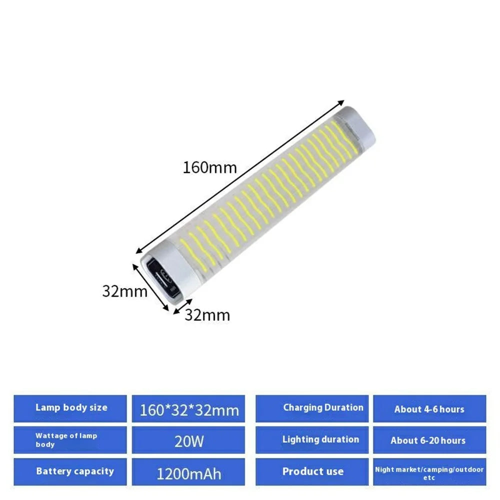 20W 65000K Waterproof LED Rechargeable Light Tube Magnetic Hanging Outdoor Emergency Lamp - 7