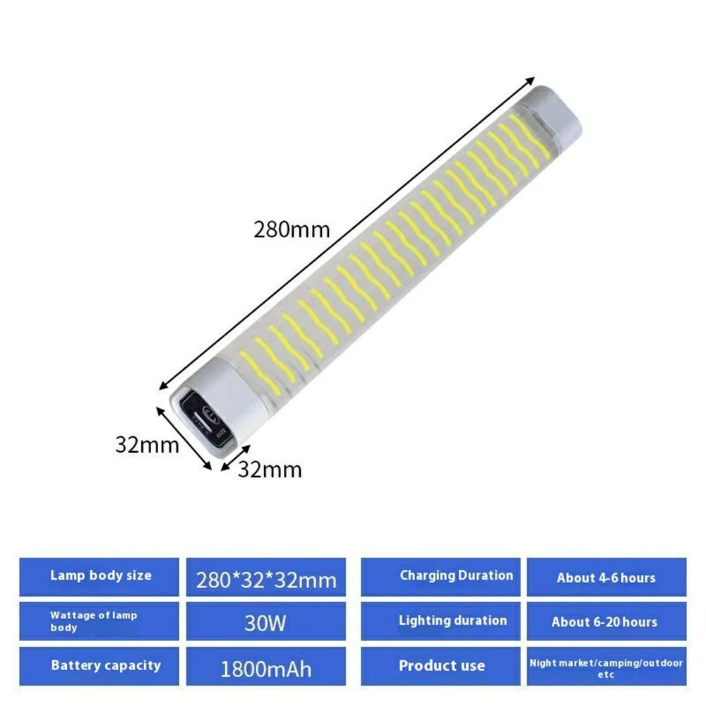 30W 65000K Waterproof LED Rechargeable Light Tube Magnetic Hanging Outdoor Emergency Lamp - 7
