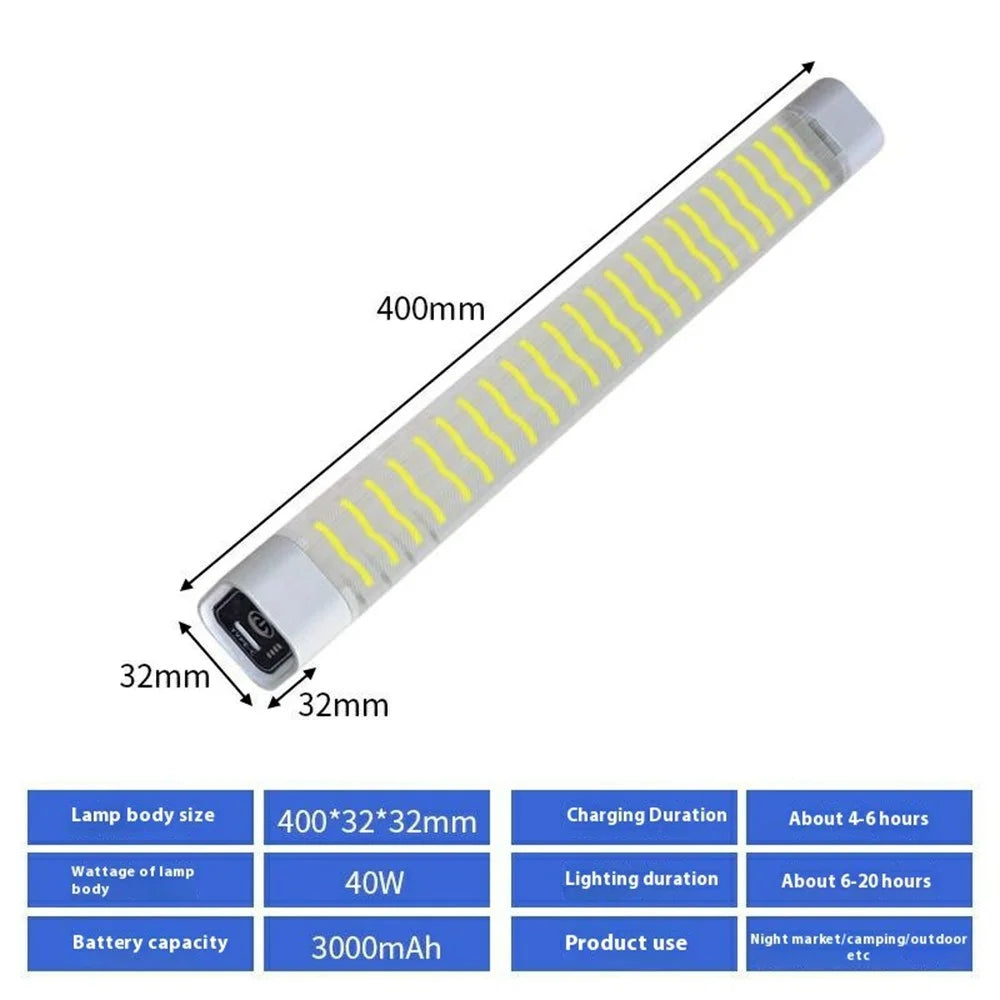 40W 65000K Waterproof LED Rechargeable Light Tube Magnetic Hanging Outdoor Emergency Lamp - 7