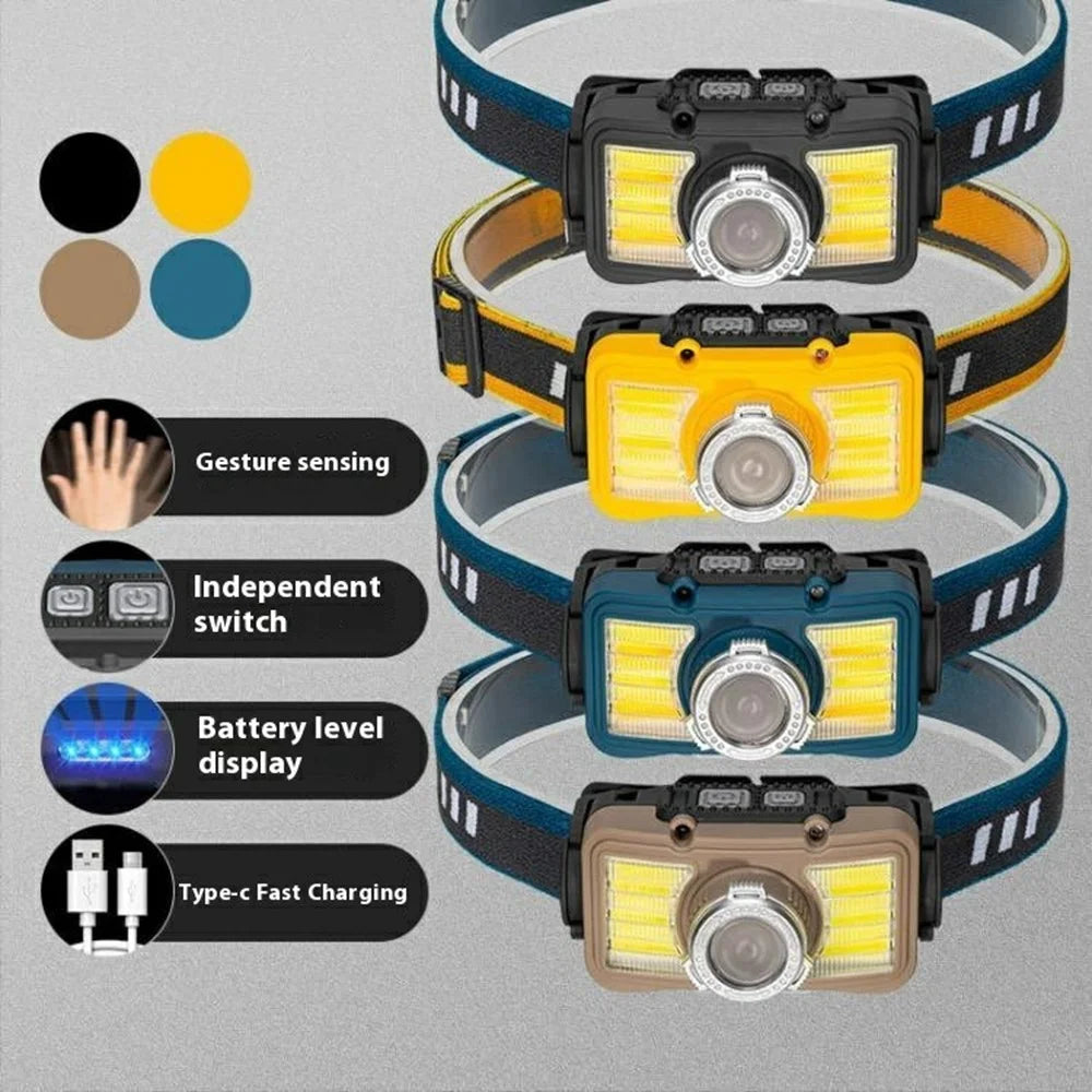 W6100A LED Mini Headlamp Motion Sensor COB Outdoor Adventure Fishing Headlight High Brightness - Black - 2