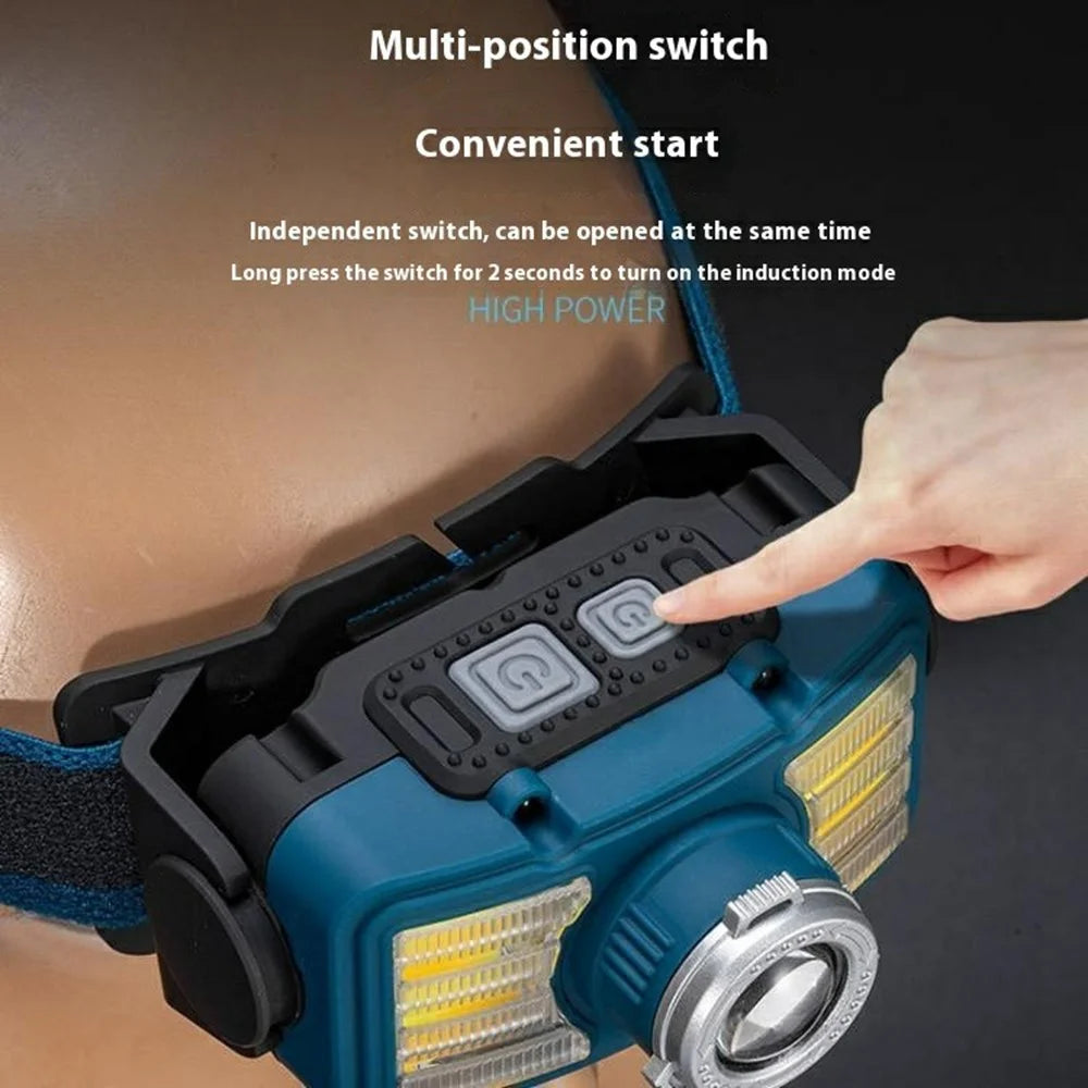 W6100A LED Mini Headlamp Motion Sensor COB Outdoor Adventure Fishing Headlight High Brightness - Black - 3