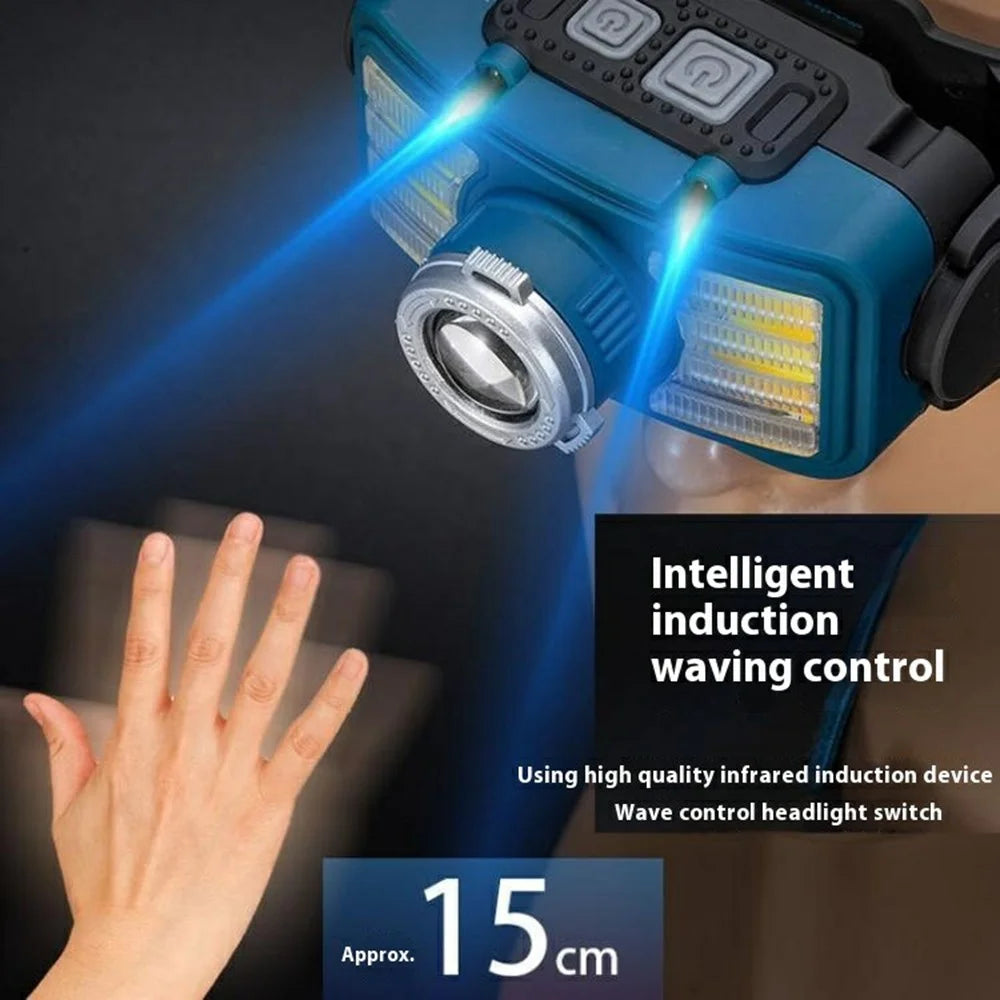 W6100A LED Mini Headlamp Motion Sensor COB Outdoor Adventure Fishing Headlight High Brightness - Black - 5