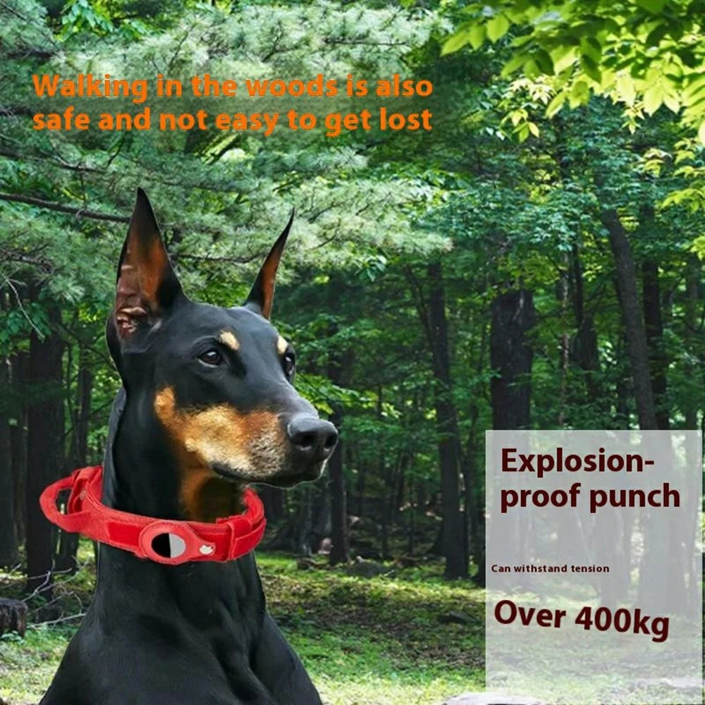 For AirTag Tracker PU Protective Case Hydrogel Film Medium Large Pet Tactical Nylon Collar Set - Black / M - 2