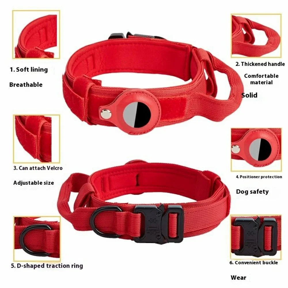 For AirTag Tracker PU Protective Case Hydrogel Film Medium Large Pet Tactical Nylon Collar Set - Black / M - 6
