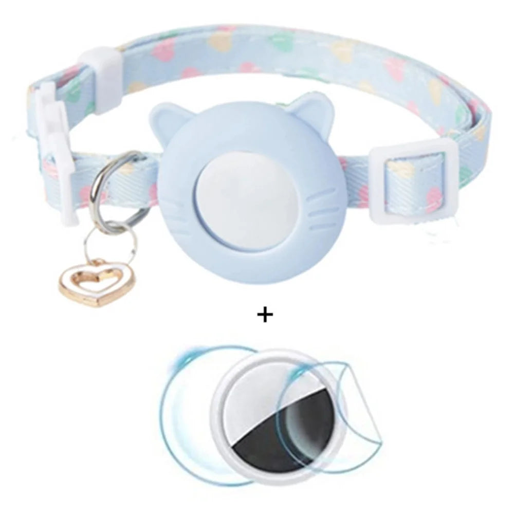 For AirTag Lovely Silicone Protective Case Pet Collar + Front Rear Hydrogel Film Set - Blue / S - 1