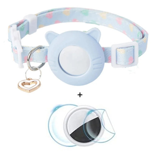 For AirTag Lovely Silicone Protective Case Pet Collar + Front Rear Hydrogel Film Set - Blue / S - 1