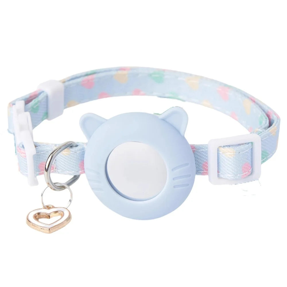 For AirTag Lovely Silicone Protective Case Pet Collar + Front Rear Hydrogel Film Set - Blue / S - 2