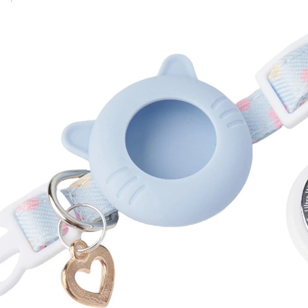 For AirTag Lovely Silicone Protective Case Pet Collar + Front Rear Hydrogel Film Set - Blue / S - 4
