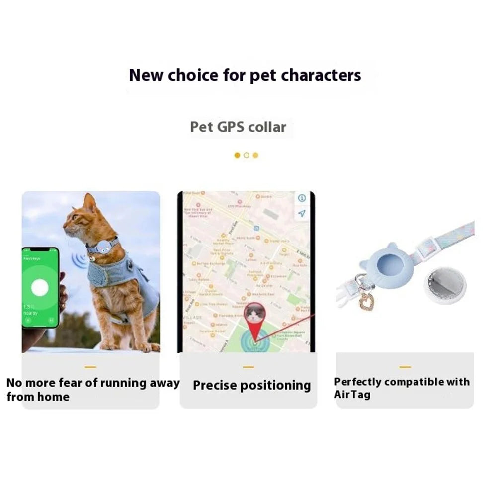 For AirTag Lovely Silicone Protective Case Pet Collar + Front Rear Hydrogel Film Set - Blue / S - 6