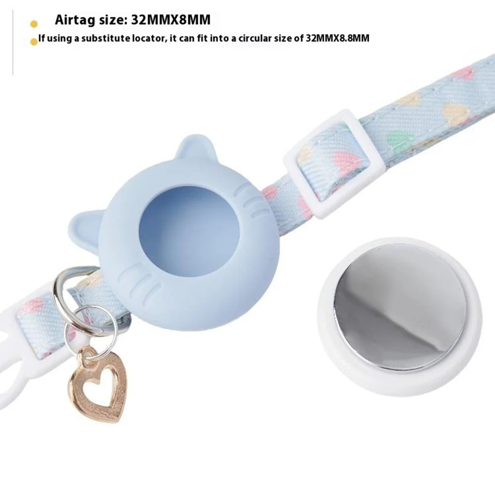 For AirTag Lovely Silicone Protective Case Pet Collar + Front Rear Hydrogel Film Set - Blue / S - 7