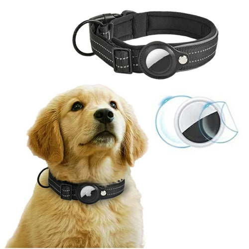 Reflective PU Leather Pet Dog Collar for AirTag Smart Tracker Holder Case, Size: XL - Black - 1