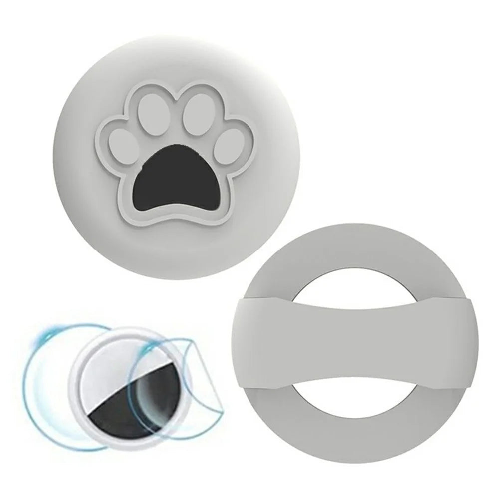 For Apple AirTag Tracker Silicone Case Pet Collar Attachment Dog Paw Pattern Anti Drop Protective Cover - White - 1