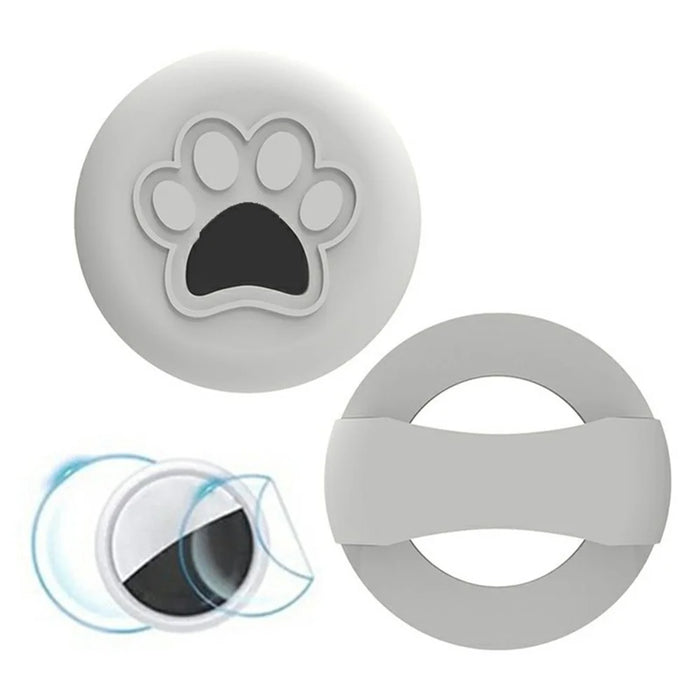 For Apple AirTag Tracker Silicone Case Pet Collar Attachment Dog Paw Pattern Anti Drop Protective Cover - White - 1