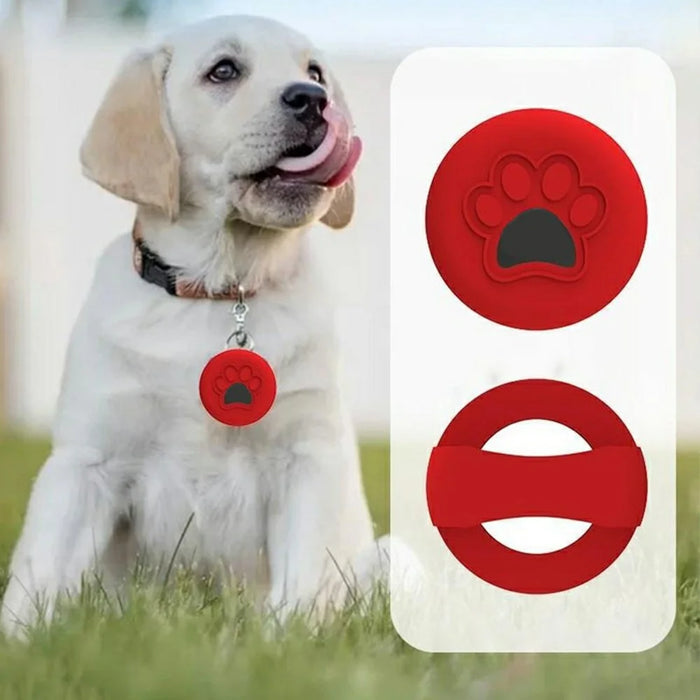 For Apple AirTag Tracker Silicone Case Pet Collar Attachment Dog Paw Pattern Anti Drop Protective Cover - White - 4