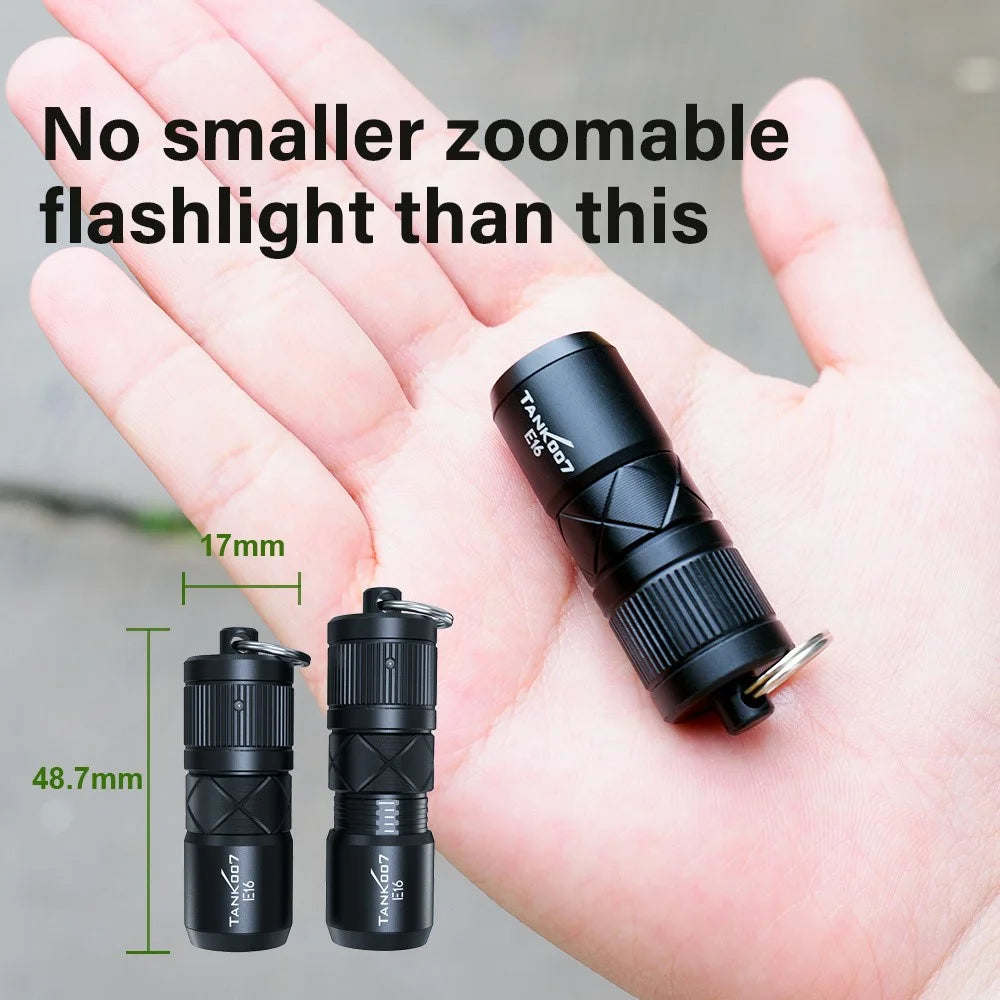TANK007 E16 Mini Flashlight Zoomable USB Rechargeable Aluminum Alloy Torch with Keychain - 5