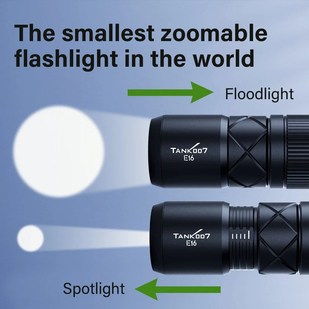 TANK007 E16 Mini Flashlight Zoomable USB Rechargeable Aluminum Alloy Torch with Keychain - 6