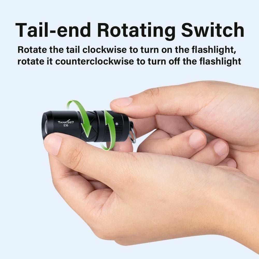 TANK007 E16 Mini Flashlight Zoomable USB Rechargeable Aluminum Alloy Torch with Keychain - 7