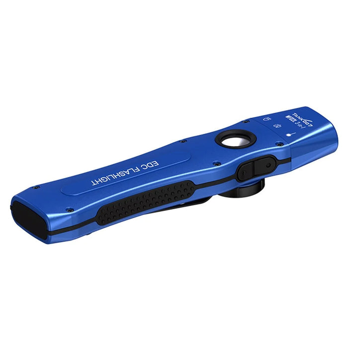 TANK007 WF02L Multifunction EDC Flashlight IP64 Waterproof White Light UV Green Laser Flat Torch with Back Clip - Blue - 1