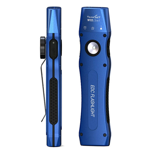 TANK007 WF02L Multifunction EDC Flashlight IP64 Waterproof White Light UV Green Laser Flat Torch with Back Clip - Blue - 2
