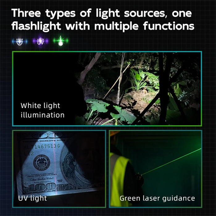 TANK007 WF02L Multifunction EDC Flashlight IP64 Waterproof White Light UV Green Laser Flat Torch with Back Clip - Blue - 4