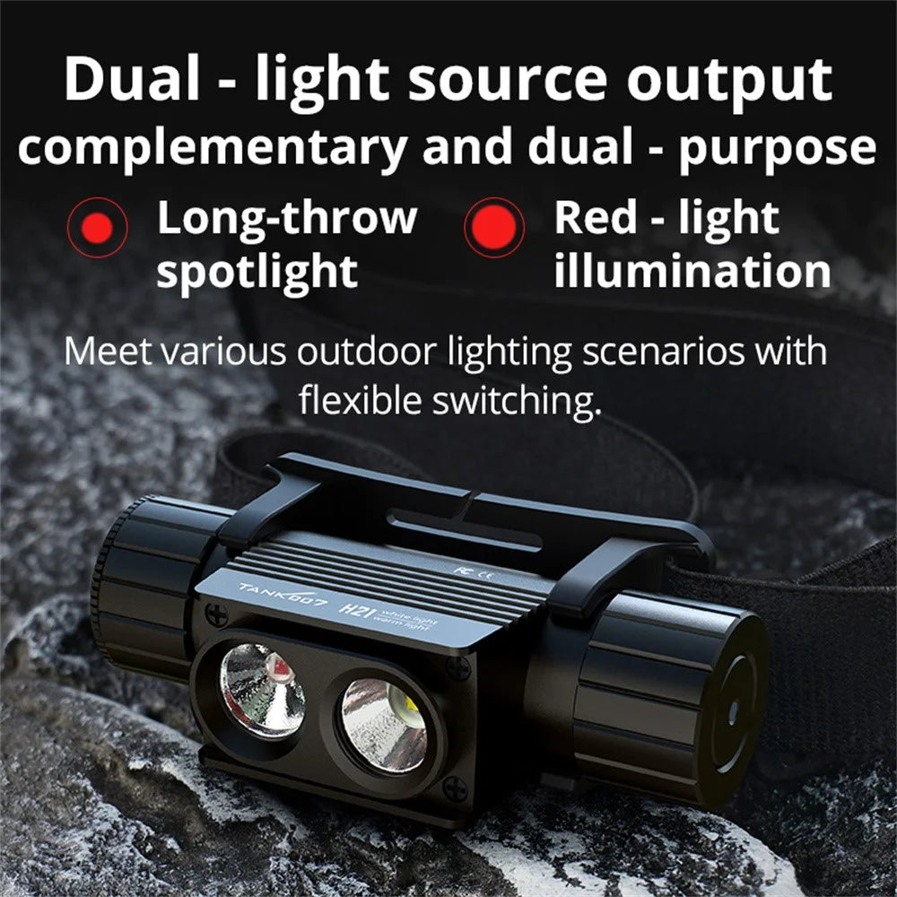 TANK007 H21 Spotlight  /  Floodlight Dual Light Source Headlamp 1000 Lumens Aluminum Alloy Head Torch - White+Red - 5
