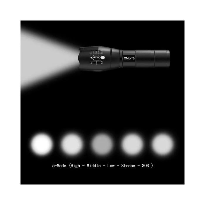 ULTRAFIRE A100 USB Rechargeable Flashlight 5 Modes Adjustable Focus Waterproof T6 LED Torch, with EU Plug Charger - 6